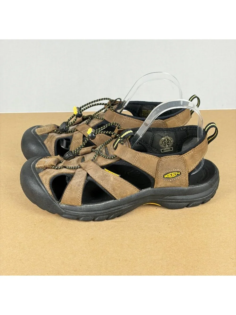 Keen Sarasota Leather Hiking Sandals Mens 9 Brown Bungee Lace Closed Toe